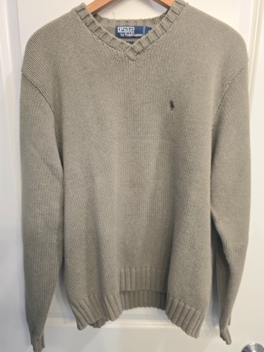 Polo Ralph Lauren Pima Cotton V-Neck Sweater Men’s Large Khaki Knit